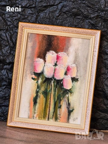 Рози, картина оригинал, пастел, снимка 2 - Картини - 52522310