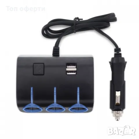 Разклонител с два USB порт и три гнезда за запалка - 1506, снимка 2 - Аксесоари и консумативи - 49333816