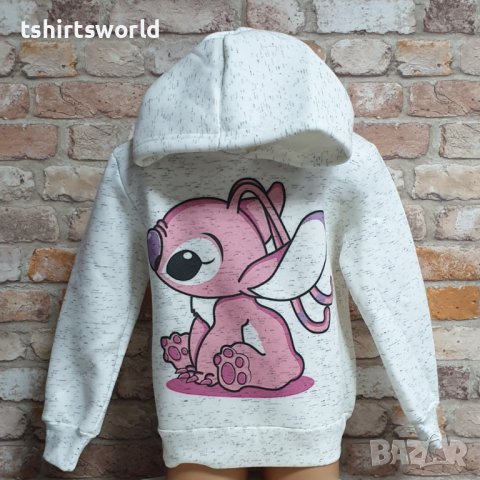 Нов детски суичър с дигитален печат Розов Стич (Stitch) в цвят бял меланж, снимка 7 - Детски анцузи и суичери - 42730185