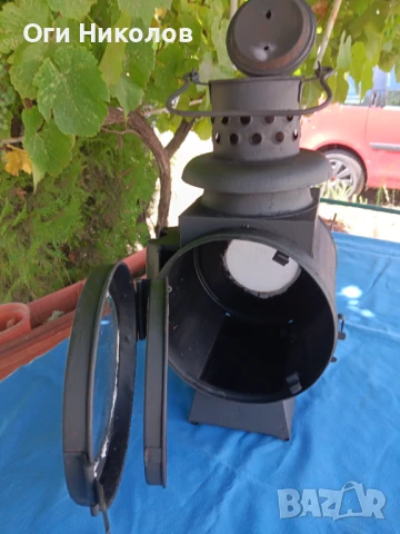 Старинен голям транспортен газов фенер, снимка 5 - Антикварни и старинни предмети - 51372068