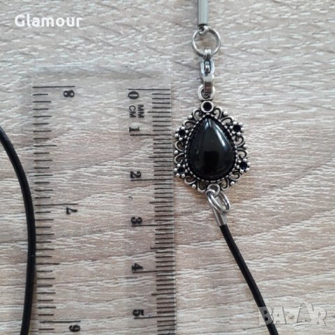 Кожена гривна с оникс, снимка 4 - Гривни - 34225614