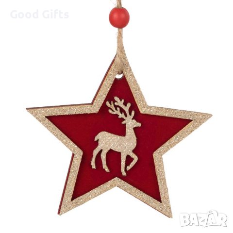5 броя Дървени коледни звезди с елен, 8.5см, снимка 2 - Декорация за дома - 42699135