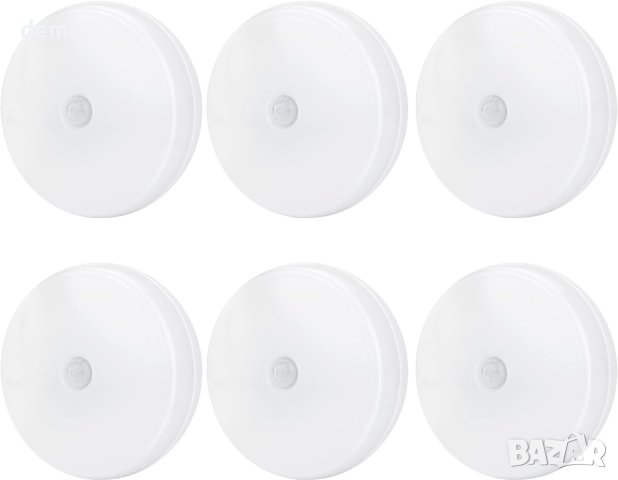 BIGMONAT безжична LED лампа със сензор за движение, 6 броя, бяла