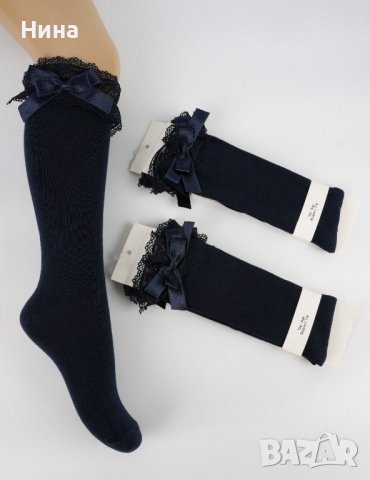 Бяло / синьо чорапи с панделка до коляното, снимка 2 - Чорапи - 41138391