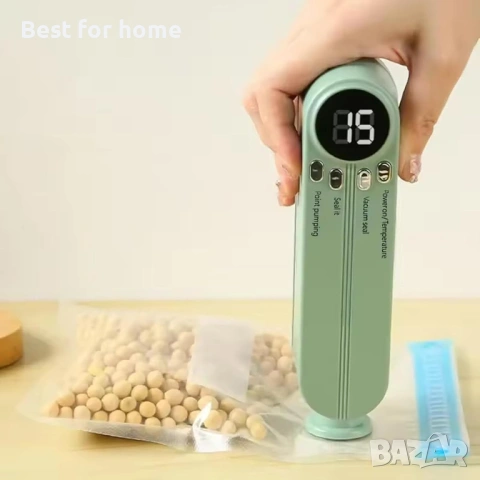 Мини вакуумна машина 3-в-1 – Безжичен уред за вакуумиране, запечатване и надуване (Зелен), снимка 6 - Прибори за хранене, готвене и сервиране - 53275846
