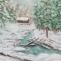 Зима в гората маслена картина, снимка 2 - Картини - 34720732