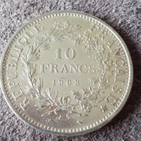 10 франка 1968 Франция СРЕБРО сребърна монета в качество 1, снимка 1 - Нумизматика и бонистика - 41372892