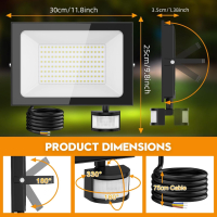 150 W LED охранителни светлини с PIR сензор за движение, дистанционно, снимка 2 - Външни лампи - 44632610