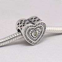 Pandora 925 сребърен талисман сърце с цирконий, снимка 3 - Гривни - 34643395