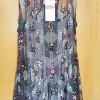 НАМАЛЕНА - Нова рокля с мрежа и пайети Cream, снимка 1 - Рокли - 34354812