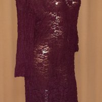 MONGUL M/L Дантелена, прозрачна рокля бордо с дълъг ръкав , снимка 3 - Рокли - 34853367