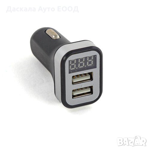  Черно USB зарядно за запалка с 2 порта + волтметър , 12-24V, снимка 1