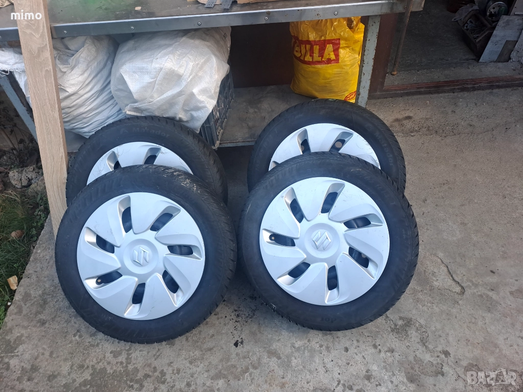 Продавам 4бр. стоманени джанти с  зимни гуми и оригинални тасоне сузики 4×100 централен отвор 51.4, снимка 1