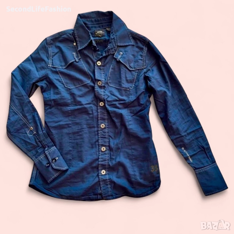 Дамска риза G-Star Raw 3301 Just The Product, синя, с копчета тип „тик-так“, размер S, снимка 1
