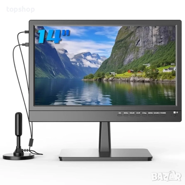 Портативен телевизор 14” DVBT-2 с USB и VGA за бус, кола камион, кемпер  ..., снимка 1