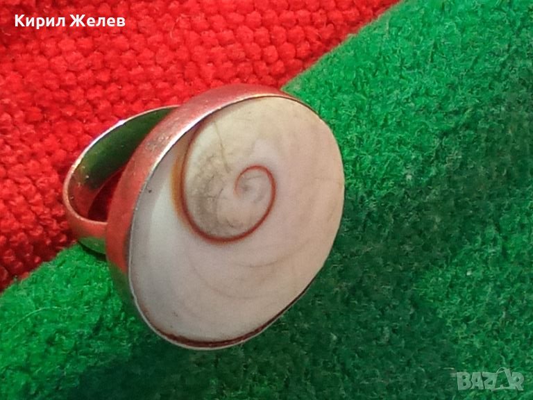 КРАСИВ АНГЛИЙСКИ СРЕБЪРЕН ПРЪСТЕН СРЕБРО 925 с ОПАЛИЗИРАН АМОНИТ - Част от КОМПЛЕКТ 29787, снимка 1