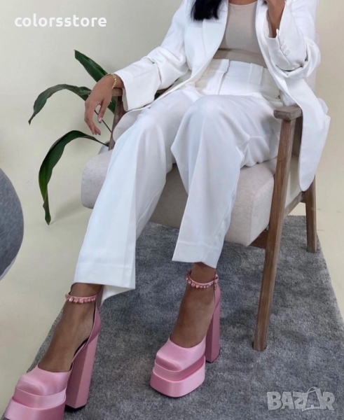 Сандали на ток розов сатен, снимка 1