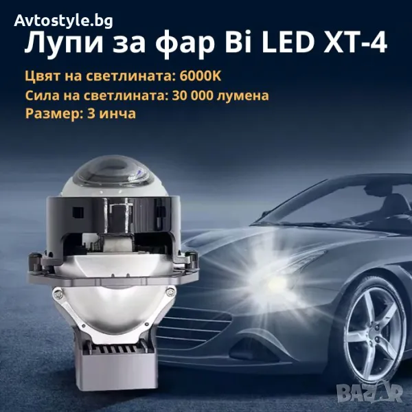 Bi LED Лупи за фар 3-ИНЧА  55W, 12V, 30000Lum, комплект, снимка 1