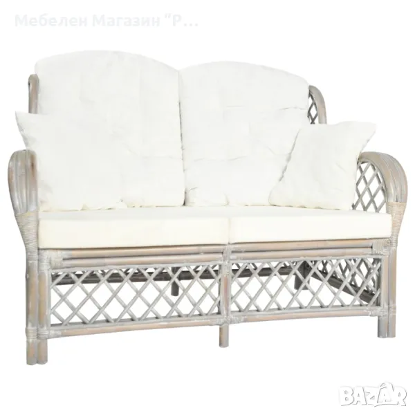 2-местен диван, сив, ратан, снимка 1