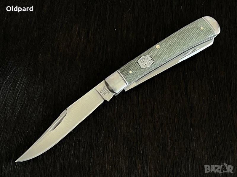 Колекционерски джобен сгъваем нож с две остриета RR Trapper Green Micarta. (RR1990), снимка 1