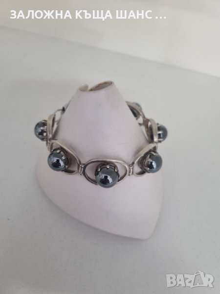 Красива стара сребърна гривна с хематит, снимка 1