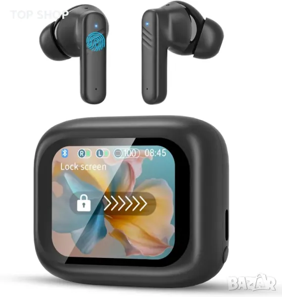 Безжични слушалки, интелигентен сензорен екран, Bluetooth 5.4, ANC/ENC, HiFi стерео, IPX5, черни, снимка 1