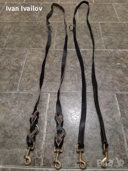 Ест. кожа поводи за езда с бронзови карабинки, снимка 1