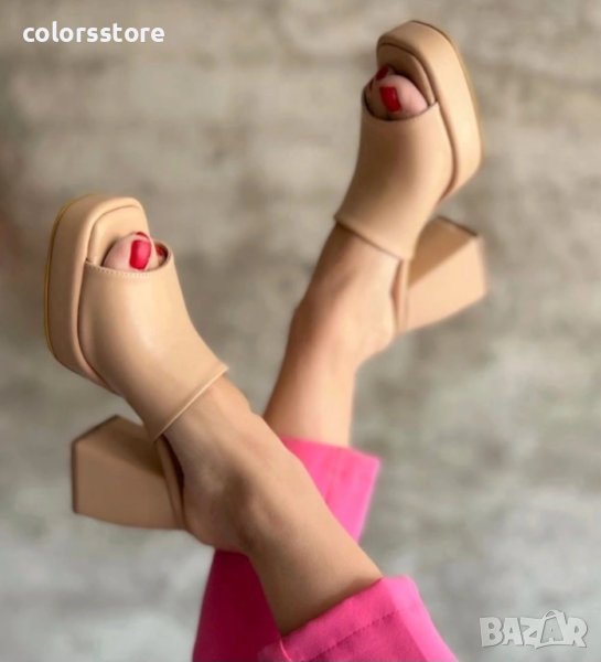 Чехли на ток - бежова кожа - DTC2, снимка 1