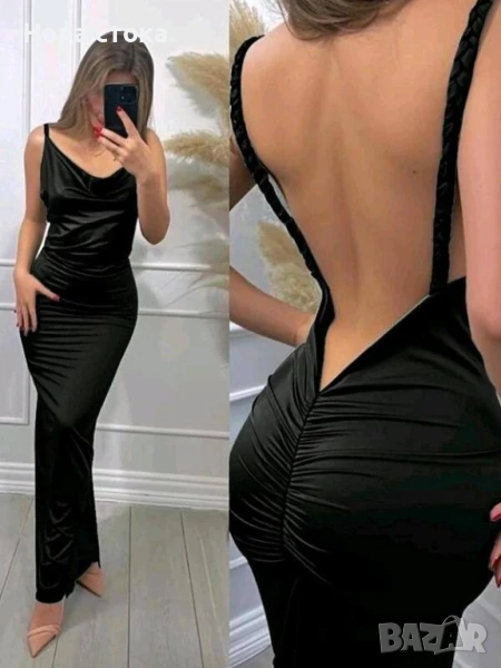 Дълга рокля с гол гръб в черно и синьо, снимка 1