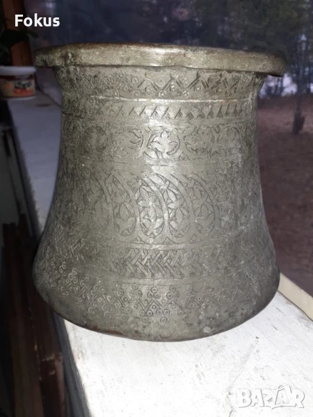 Стар меден съд бакър ръчно кован и гравиран калайдисан, снимка 1