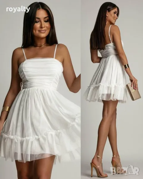 Елегантна бяла рокля от тюл , снимка 1
