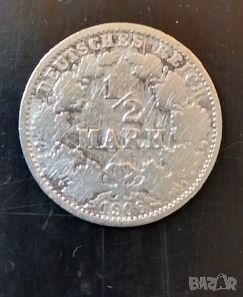 Германия 1/2 марка 1906 сребро, снимка 1