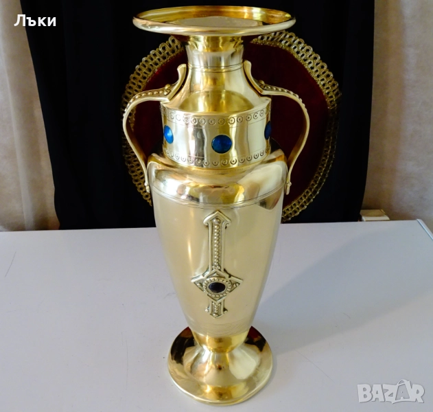 Царски бронзов свещник,ваза,рубин,сапфир,35 см.,780 гр. , снимка 1