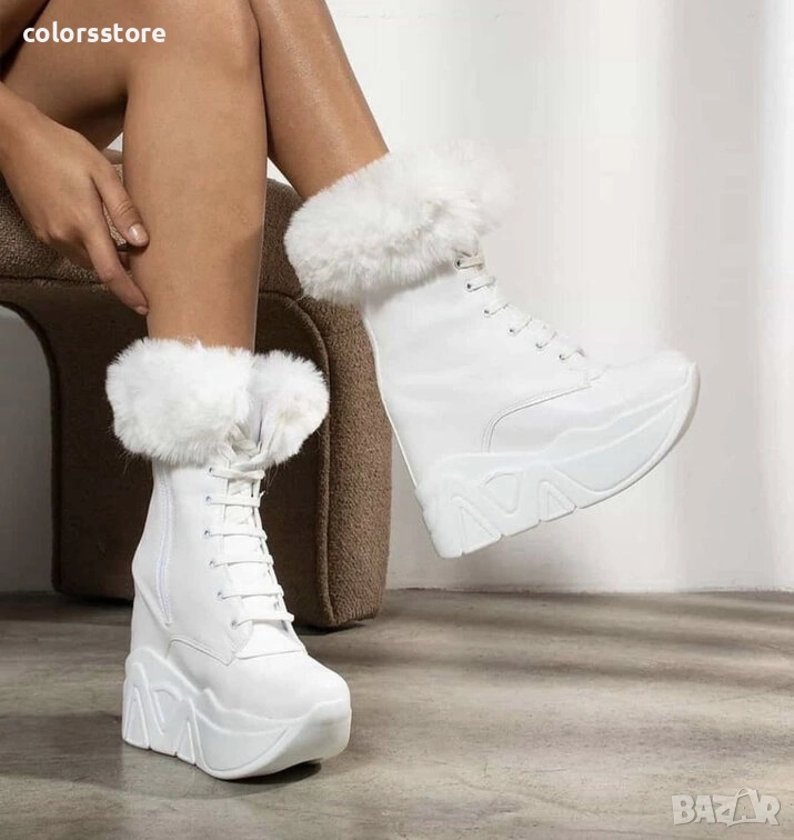 Боти на платформа - бяла кожа - BPH1, снимка 1