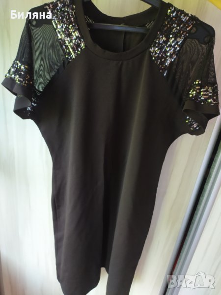 Къса черна рокля с пайети, снимка 1