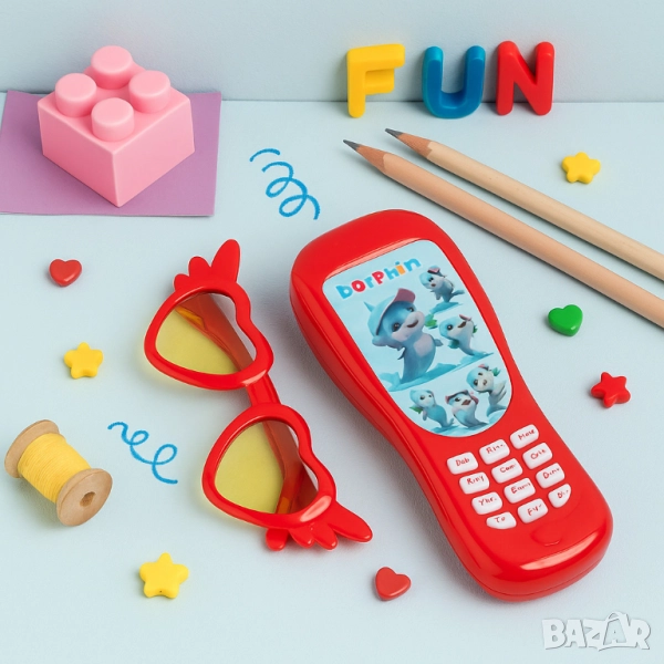 Детска музикална играчка – мобилен телефон с аксесоар очила, снимка 1