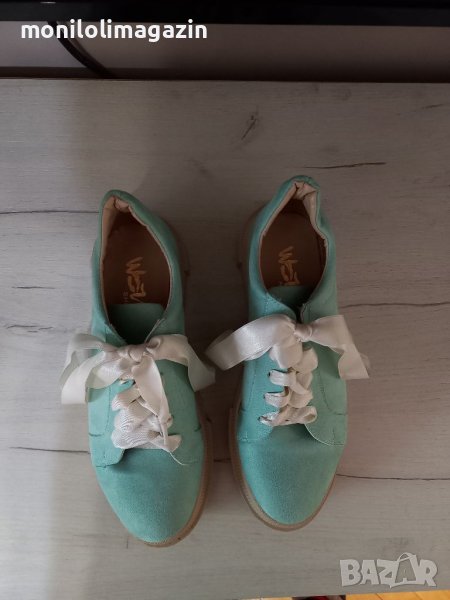 Нови обувки естествен набук в цвят мента, стелка 24,5см., снимка 1