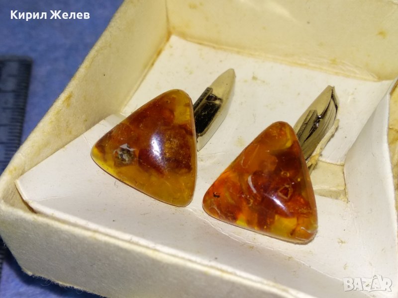 СТАРИ РУСКИ КЕХЛИБАРЕНИ РЕТРО БУТОНЕЛИ за РЪКАВЕЛИ с НАТУРАЛЕН БАЛТИЙСКИ КЕХЛИБАР и КУТИЙКА 34625, снимка 1