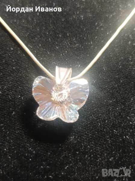 Сребърно колие с елемент цвете, снимка 1