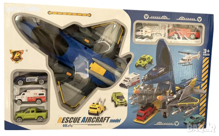 Игрови комплект Rescue Aircraft – Самолет с коли и хеликоптер ✈️🚓🚑, снимка 1