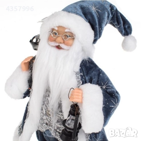 Коледна фигура Дядо Коледа със син костюм, с чувал и фенер, 31см, снимка 2 - Декорация за дома - 52393503