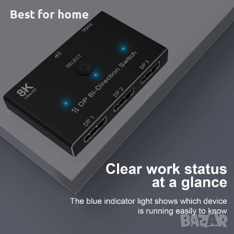 8K DisplayPort Switch Splitter 3 Port 1x3 Bi-Directional DP, снимка 7 - Кабели и адаптери - 41763113