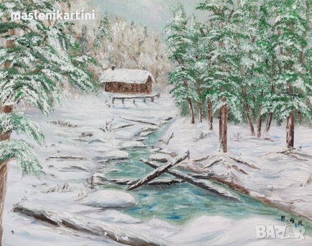 Зима в гората маслена картина, снимка 2 - Картини - 34720732