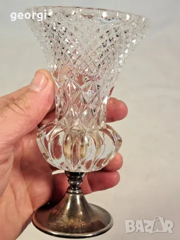 стъклена ваза с метален пиедестал 6/3, снимка 6 - Вази - 49275392