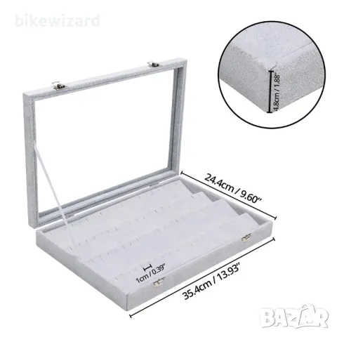 BELLE VOUS 40 Slot Сиво кадифено табло за обеци Органайзер с капак - 4 нива НОВА ЧЕТЕТЕ ОПИСАНИЕТО, снимка 2 - Други стоки за дома - 49817980