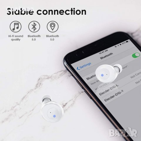 TWS ELECDER D10,  Bluetooth 5.0, 3D стерео звук, IPX5, докинг станция, снимка 3 - Безжични слушалки - 34727915