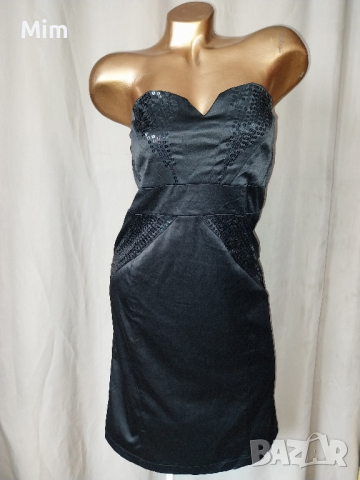 L Черна сатенена рокля с пайети , снимка 7 - Рокли - 44802406