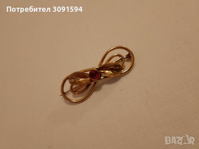 Стара дамска брошка с циркон и позлата, снимка 8 - Антикварни и старинни предмети - 41664997
