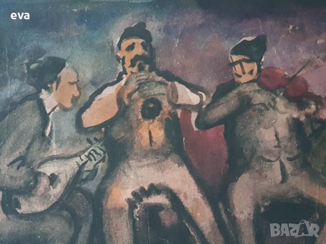 Уникална ранна картина Наум Хаджимладенов Музиканти 1948г. , снимка 4 - Картини - 38849524