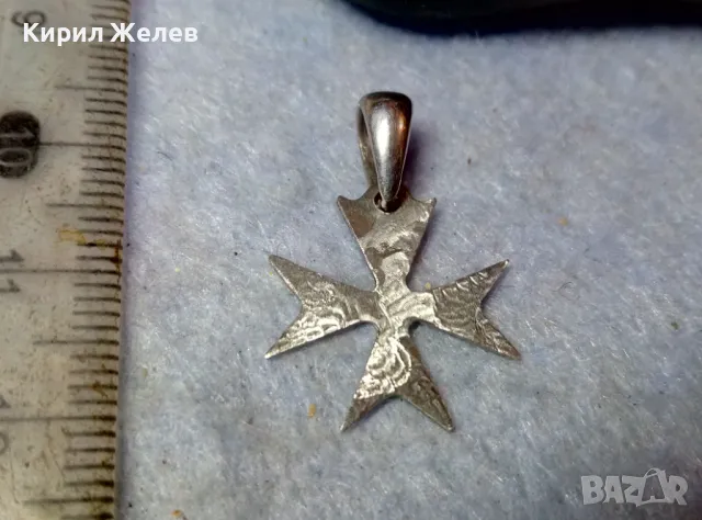 АРИСТОКРАТИЧЕН РИЦАРСКИ СТИЛ ПЕНДАНТ СРЕБЪРЕН МАЛТИЙСКИ КРЪСТ СРЕБРО 925 с БЯЛА ПОЗЛАТА 49147, снимка 3 - Колиета, медальони, синджири - 48938375